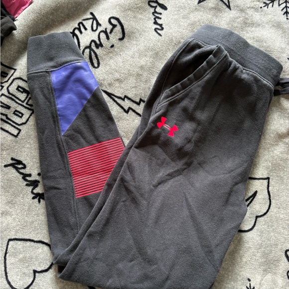 Under Armour Kids' Black Joggers with Purple and Red Accents - Picture 1 of 3